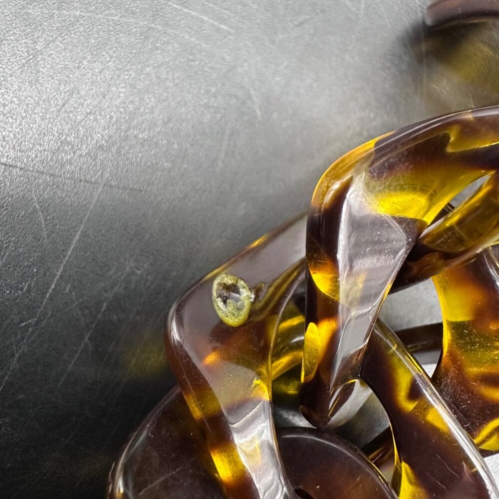 Chunky Tortoise Shell Lucite Acrylic Twist Chain Necklace Statement Jewelry Vint - Picture 5 of 7